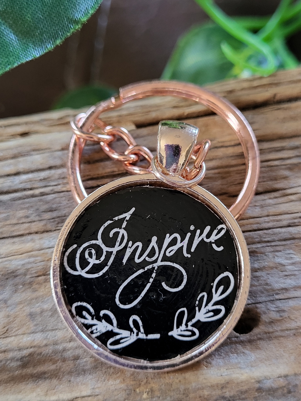 Inspire Black Pendant Keyring - Rose Gold Frame